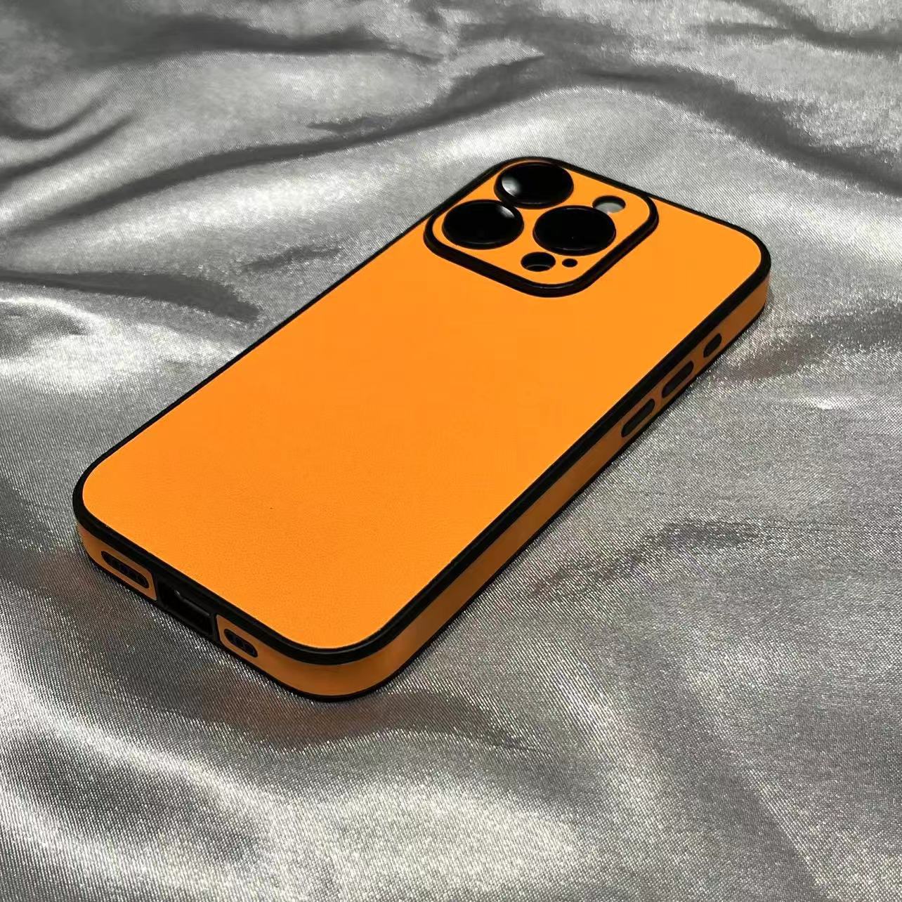 

Подходит для чехла для мобильного телефона IPhone16promax Простой чистый пигмент Кожаный узор Новый цвет 15 Apple 14 Полностью закрывающая линзы пленка iPhone 11 оранжевый