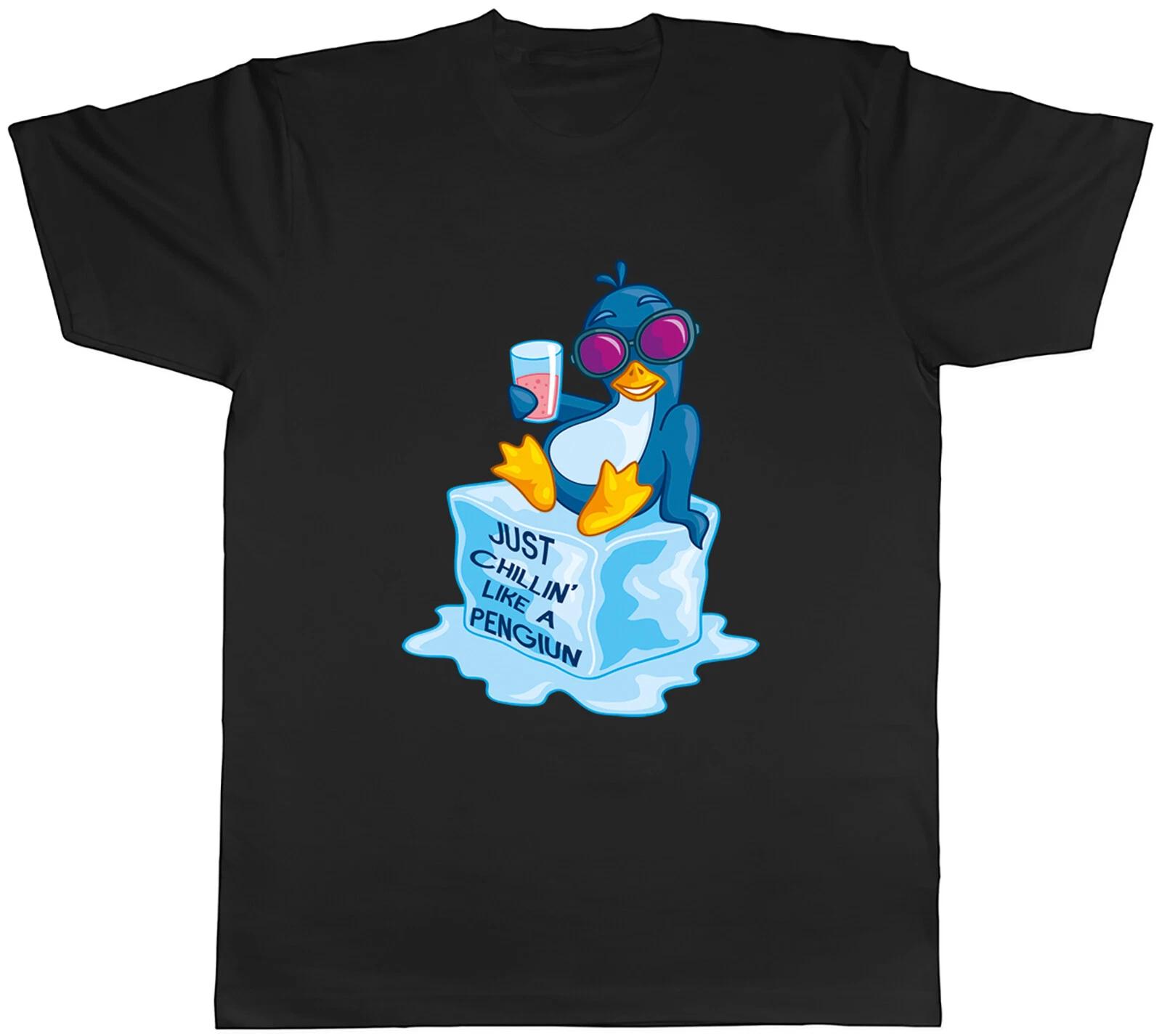 Cool Penguin Mens T-Shirt Just Chilling like a Penguin Ice Chilled Tee Gift XXXXL