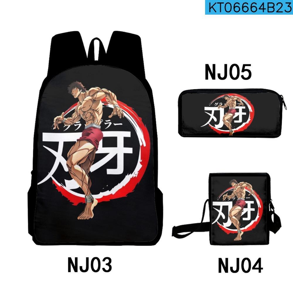 Classic Anime Yujiro Baki Hanma 3D Print 3pcs/Set pupil School Bags Laptop Daypack Backpack Inclined shoulder bag Pencil Case