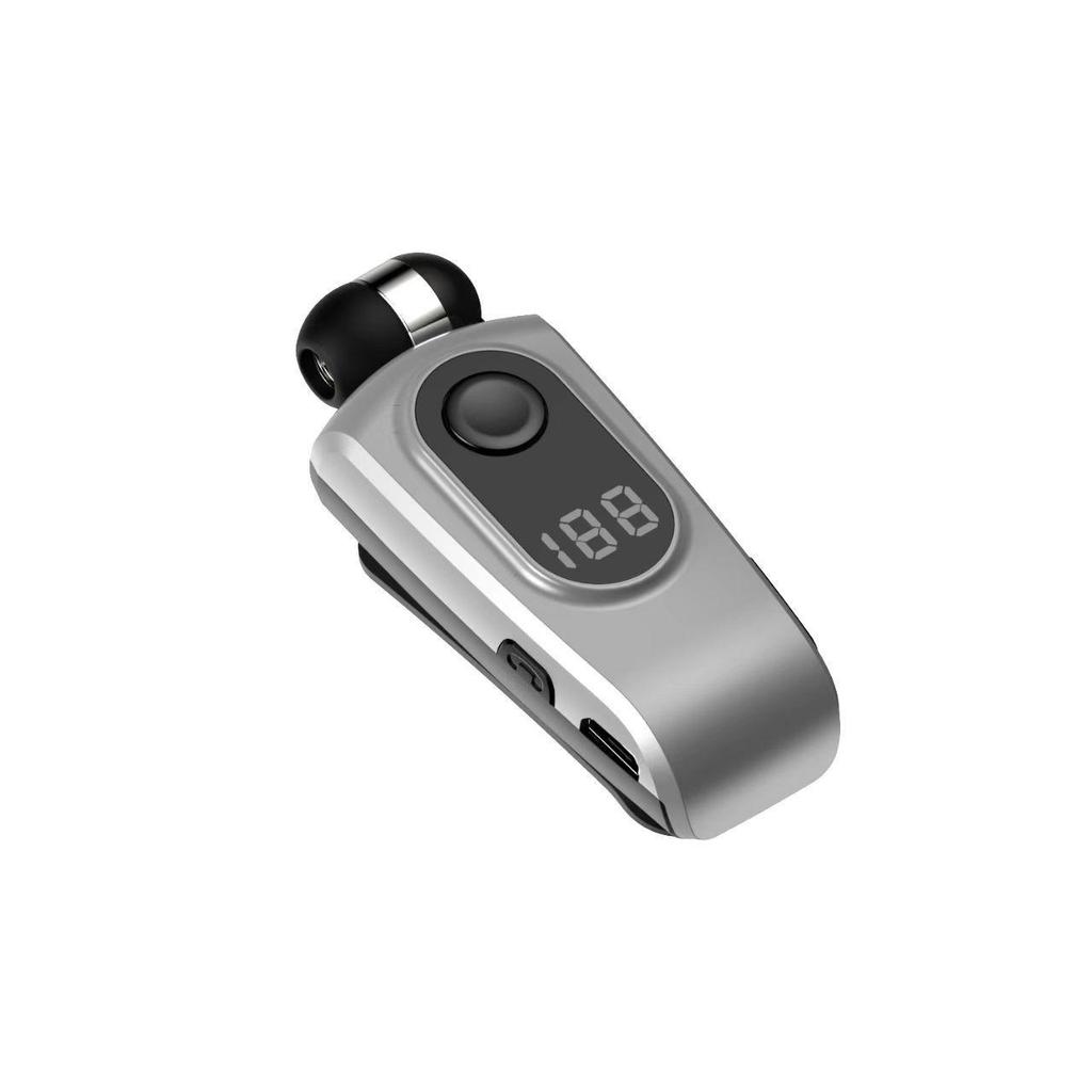 Clip-On Bluetooth Headset with Digital Display, Stereo Sound, Long Battery Life, and Retractable Cable