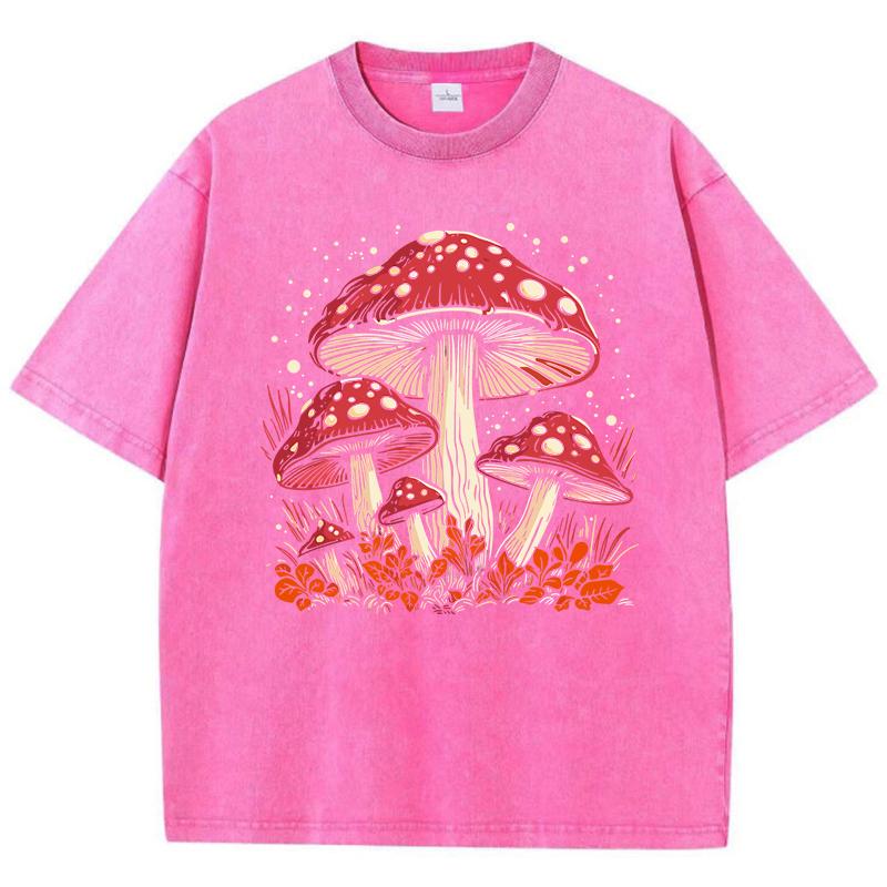Red Mushroom Personality Graphic Print Women Washed T-Shirts Summer Cotton T Shirt Y2K Loose Short Sleeves Clothes