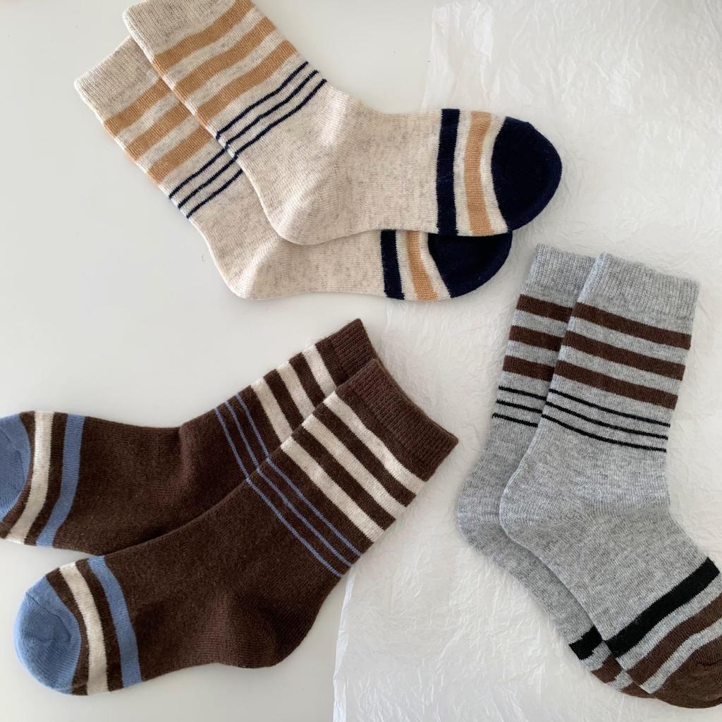 Winter Striped Wool Socks - Japanese Academy Style, Mid-Calf, Slouchy, Warm for Women