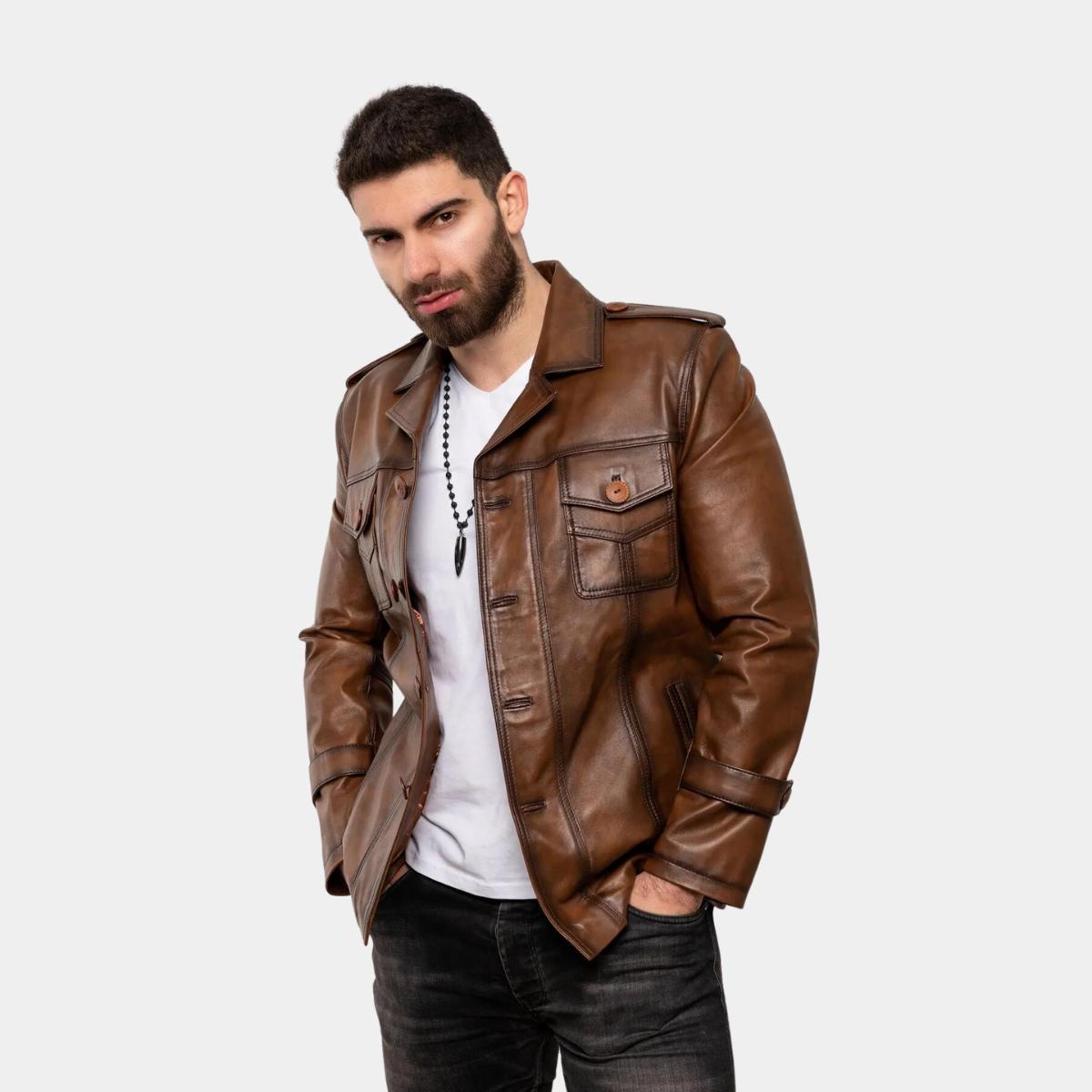 

Новое специально разработанное мужское классическое пальто из натуральной кожи, овечья кожа, застежка на пуговицы, куртка, повседневная верхняя одежда, умная одежда S коричневый