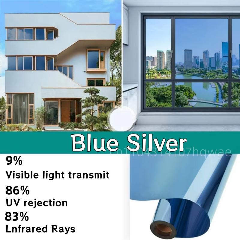 Window Privacy Tint Films One Way Anti Look Mirror Self-adhesive Films Sun Blocking Anti UV Glass Window Sticker Home Decoration 30x100cm синий