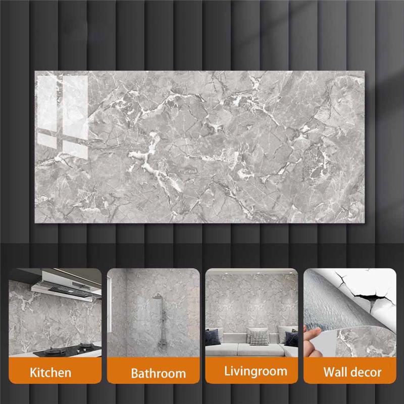 Self-adhesive PVC Faux Marble Tile Sticker Waterproof Peel-and-stick Wall Decal for Kitchen Backsplash Bathroom Decor