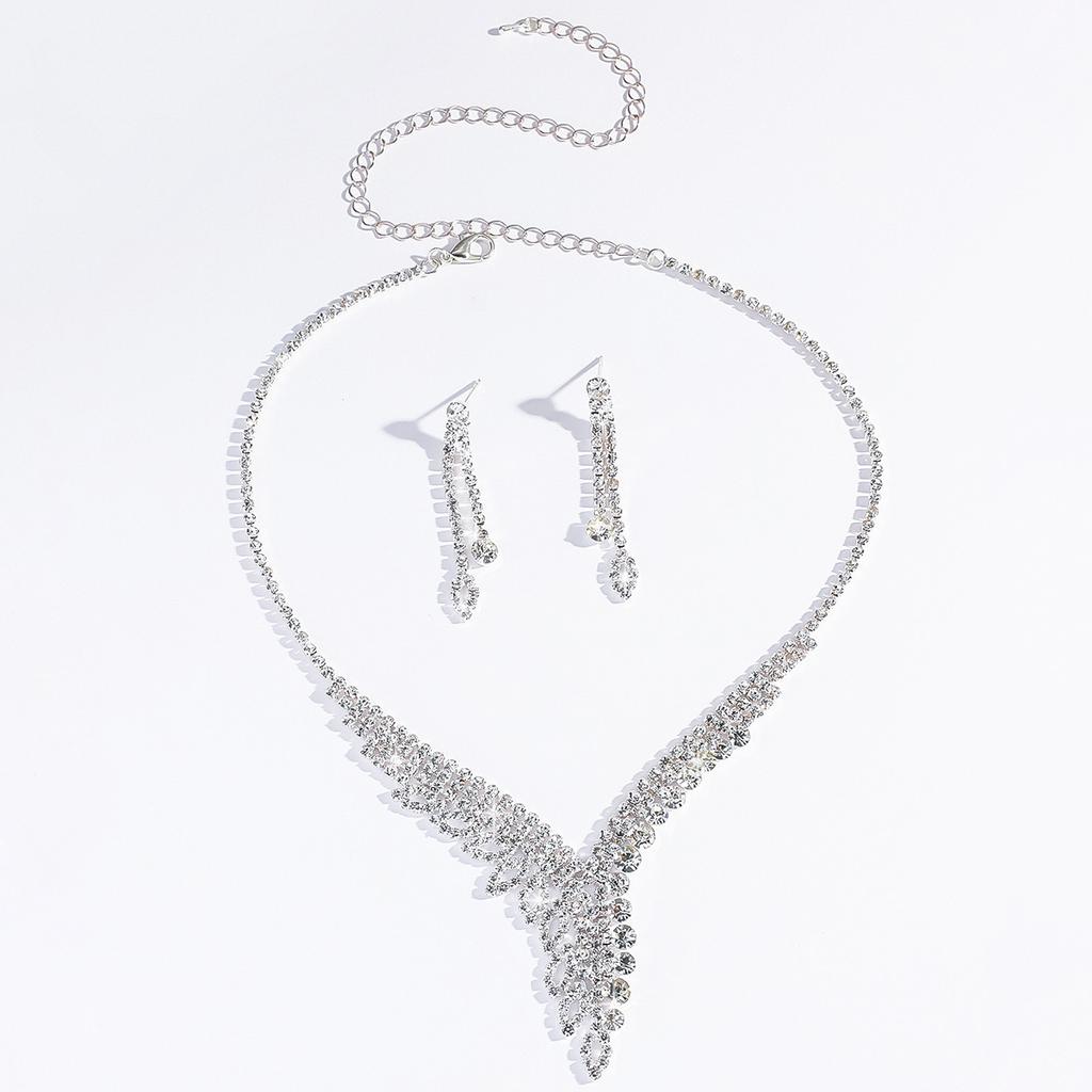 3PC Women's Fashion Design Leaf Necklace Earrings Zircon Set, Suitable for Wedding, Party, and Festival Gifts