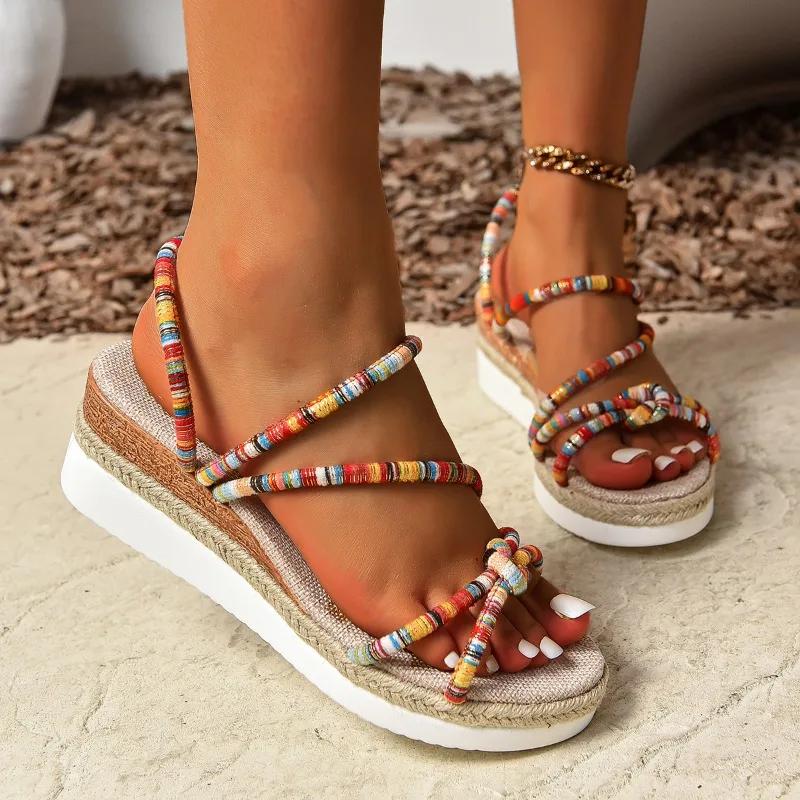 Fashion 2025 Female Shoes Open Toe Women's Sandals Plus Size Casual Sandals Women Round Toe Narrow Band Wedges Ladies Shoes