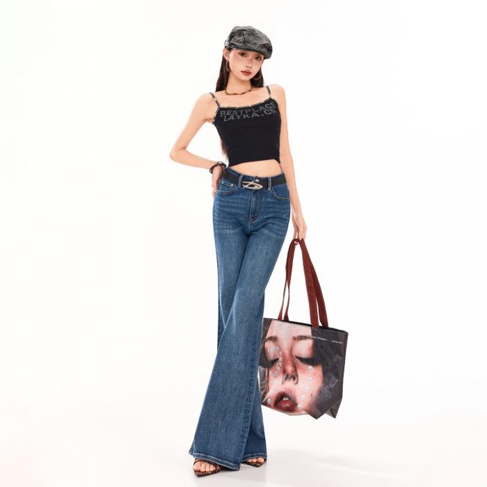 Jeans Elásticos de Tiro Alto Micro-Campana Estilo Retro Americano para Mujer Primavera 2026