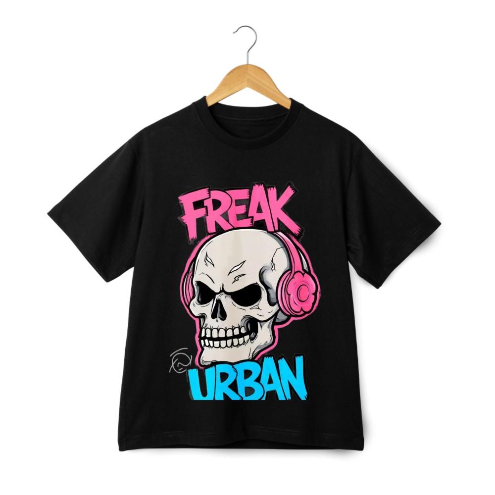 

Freak Urban Футболка с графическим изображением черепа в наушниках, смелая футболка унисекс на Хэллоуин M