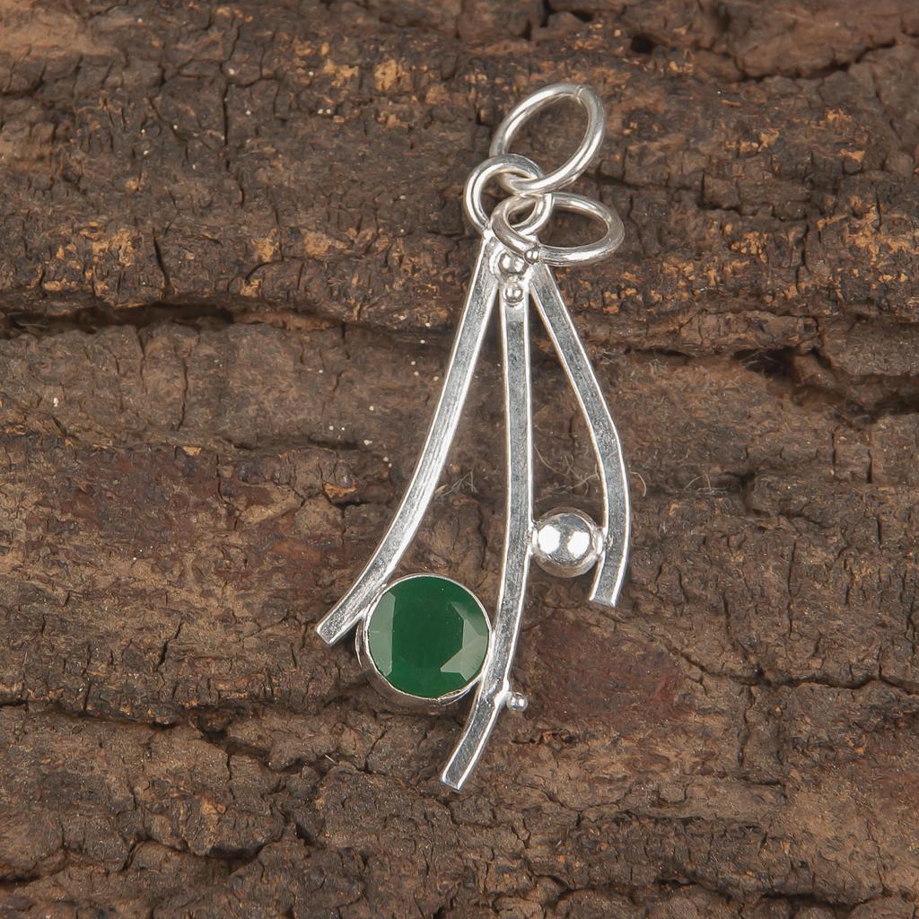 Schmuck aus Grünem Onyx, 925er Sterlingsilberanhänger, Handgefertigter Wunderschöner Silberanhänger für Hochzeitsgeschenk