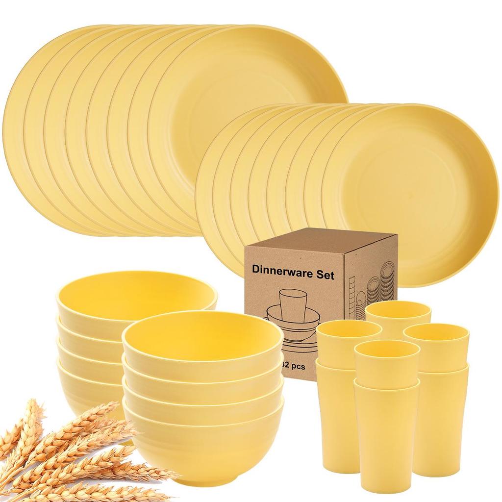 Eco-Friendly Wheat Straw 24-Piece Dinnerware Set: Plates, Bowls, Cups & Cutlery