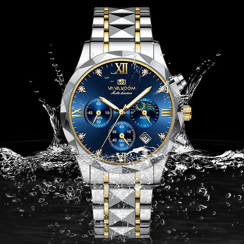VA VA VOOM Quartz Watch Men Top Brand High Quality Stainless Steel 30M Waterproof Luminous Date Week Sports Business Wristwatches Women Quartz Watch