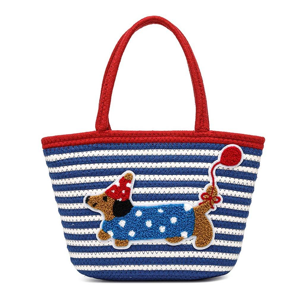 

Polyester Dachshund Stripe Woven Tote Large Capacity Summer Beach Handbag Spring червоний