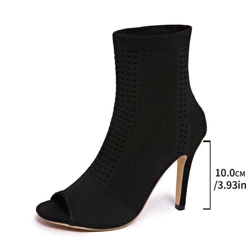 

Large size new fashion sandals women s shoes one-pedal cool boots high heel fine heel fish mouth knitted elastic sandals summer 35 чёрный