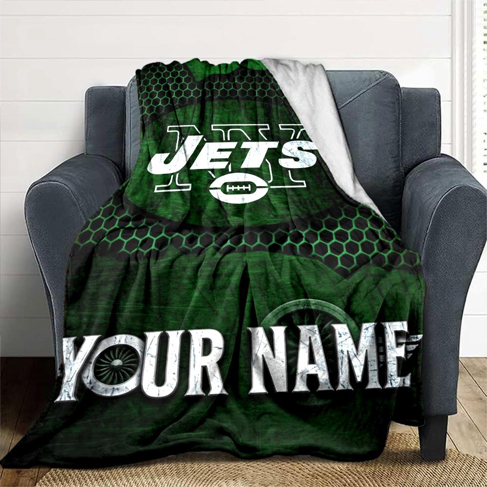 Name Custom New york jets Logo Print Flannel Blanket High Quality Warm Comfortable Cover for All Seasons Perfect for Gifts Home Decor
