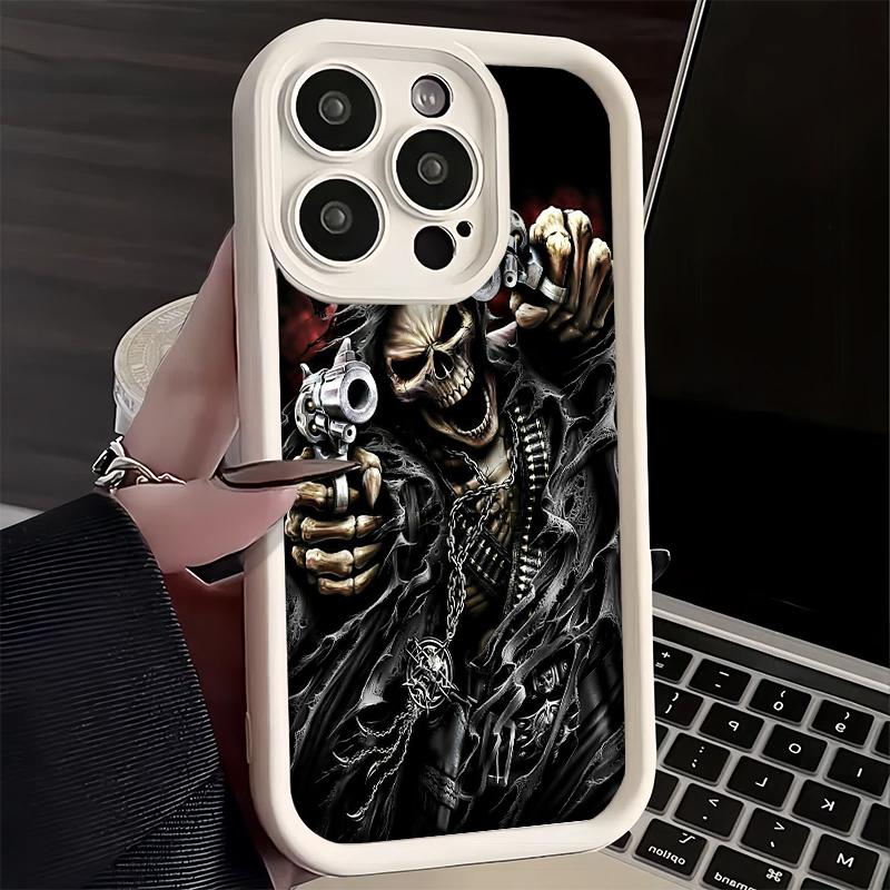 Coque de téléphone pour iPhone 17 Air 16E 15 16 Pro Max Crâne Squelette Faucheur Couverture Pistolet 14 Plus 13 12 Mini Coque Souple Silicone Fundas
