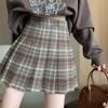 Petite High Waist A-Line Retro Plaid Wool Blend Skirt - Thickened Coffee Color for Autumn/Winter 2025