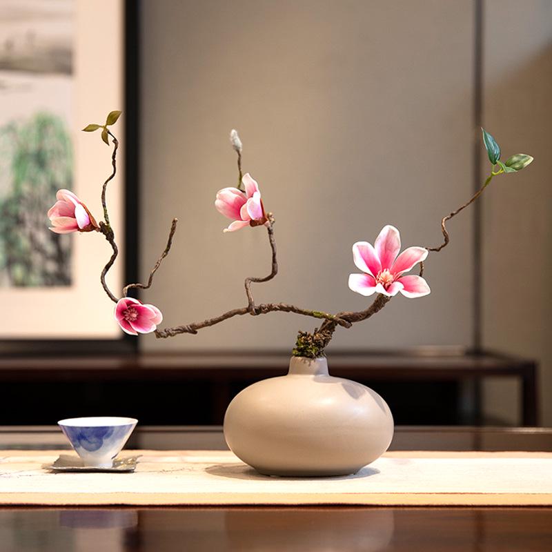 High-End Artificial Silk Magnolia Flower Arrangement - Classical, Elegant Dried Flower Set for Home Decor