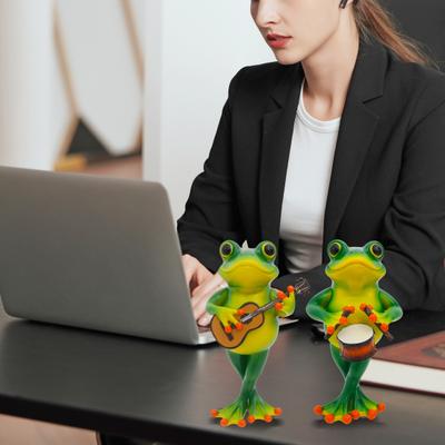 Kytarista Žába Figurka Pryskyřice Bubeník Žába Socha Zvířecí Dekorace Žabí Soška pro Domácí Kancelář Stolní Dekorace