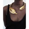 Tooxika Summer New Niche Personalised Gold Leafy Flower Collar Exaggerated Funky High Feeling Open Necklace