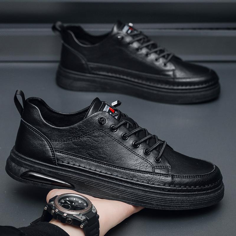 

New Solid Color Board Shoes2026 for Men Spring Autumn Fashi Leather Casual Shoes Male Black New Designer Sneakers Man 43 чёрный