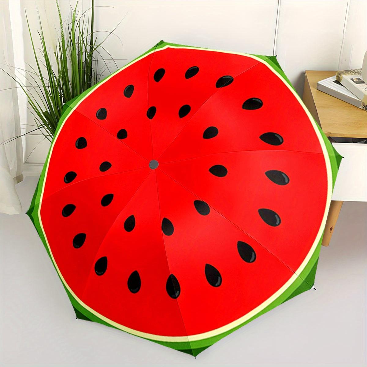 Automatic Folding Umbrella with Watermelon Slice Design - Portable Collapsible 8-Rib Umbrella, Vibrant Red & Green, Lightweigh