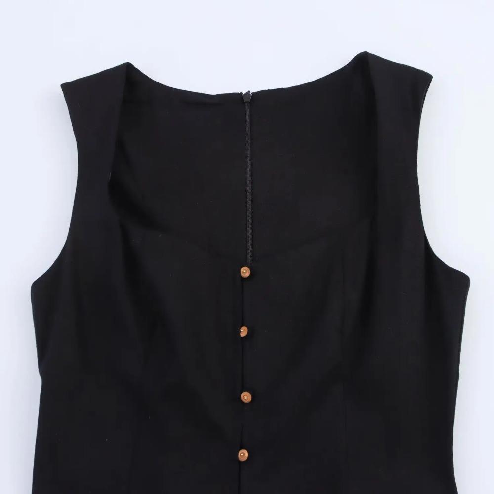 Women's A-line Long Dress Elegant Square Neck Sleeveless Wide Sling Maxi Dresses Lady Commute Button Dresses