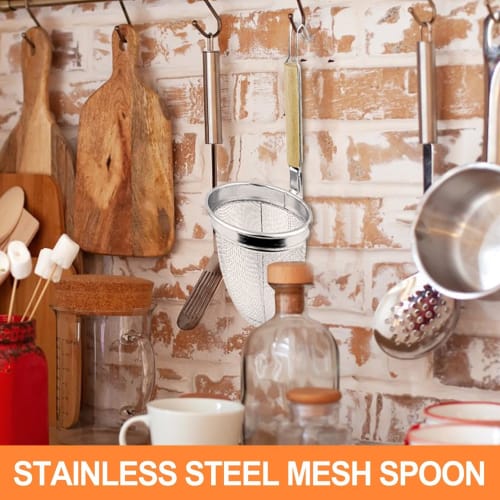 Strecurătoare ramen de calitate comercială, ustensile de bucătărie, strecurătoare ramen, strecurătoare udon, strecurătoare adâncă, strecurătoare pentru tăiței din oțel inoxidabil cu mâner de lemn, stainl