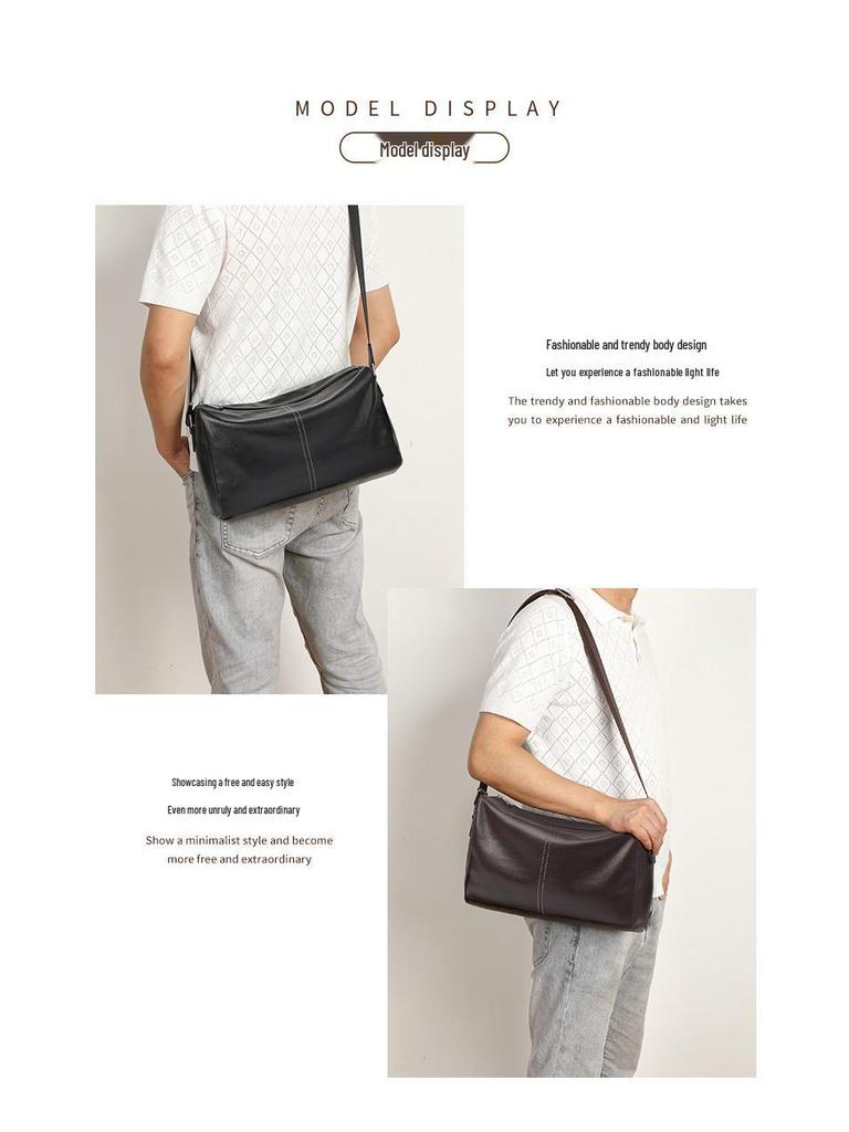 Men's Large Genuine Leather Crossbody Bag - Casual Top Layer Cowhide Shoulder Bag