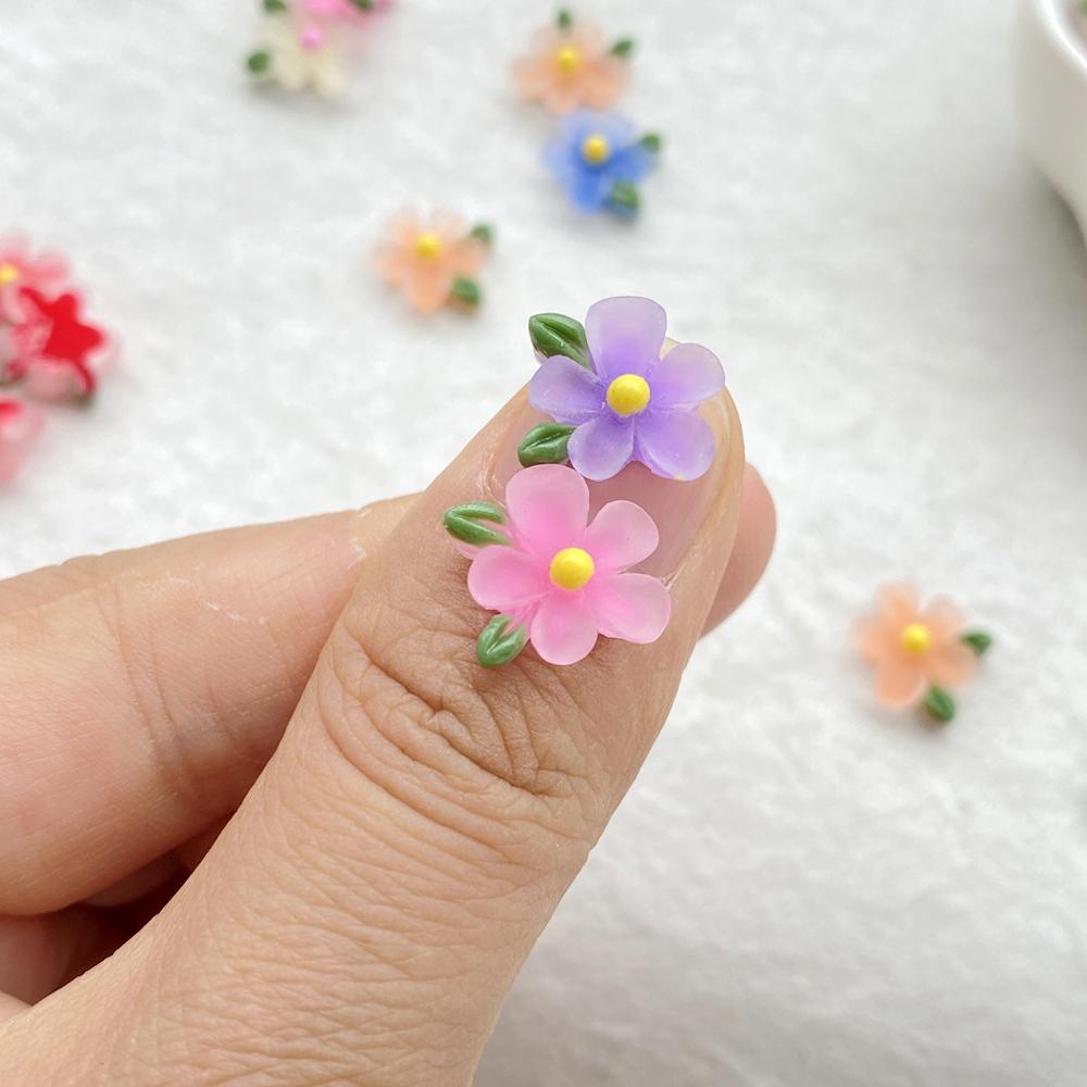 50Pcs Cute Cartoon Mini Colored Flowers and Leaves Nail Art Resin Designer Charms DIY Craft For Nail 3D Decorations Jewelry