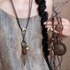 Vintage Boho Metal Feather Necklace For Women Antique Long Collar Chains Pendant Handmade Statement Jewelry Layers Accessories