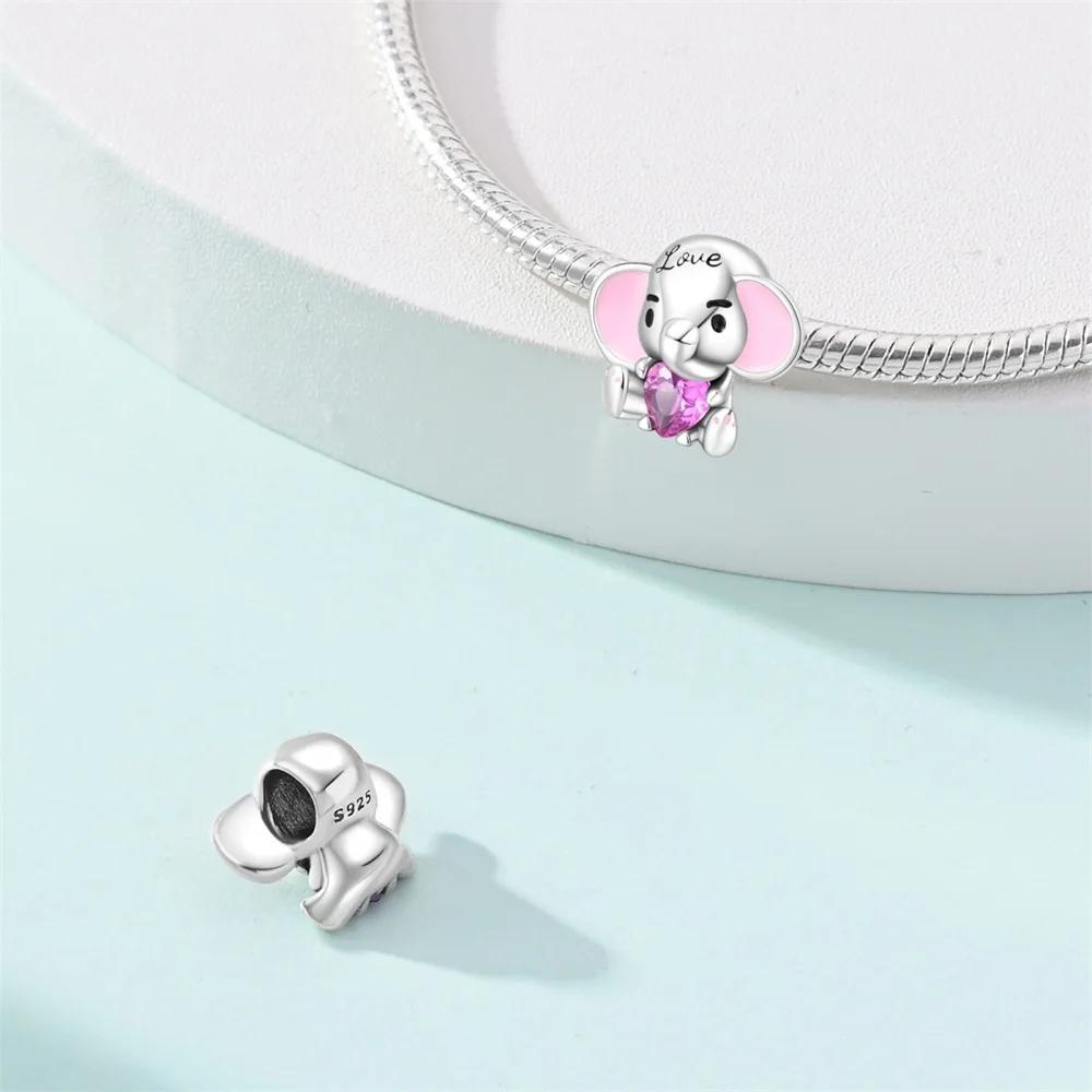 Anniversary Copper Charms Pink Elephant Heart Beads Fit Bracelet Necklace Bead Jewelry Making Fine Jewelry Gift