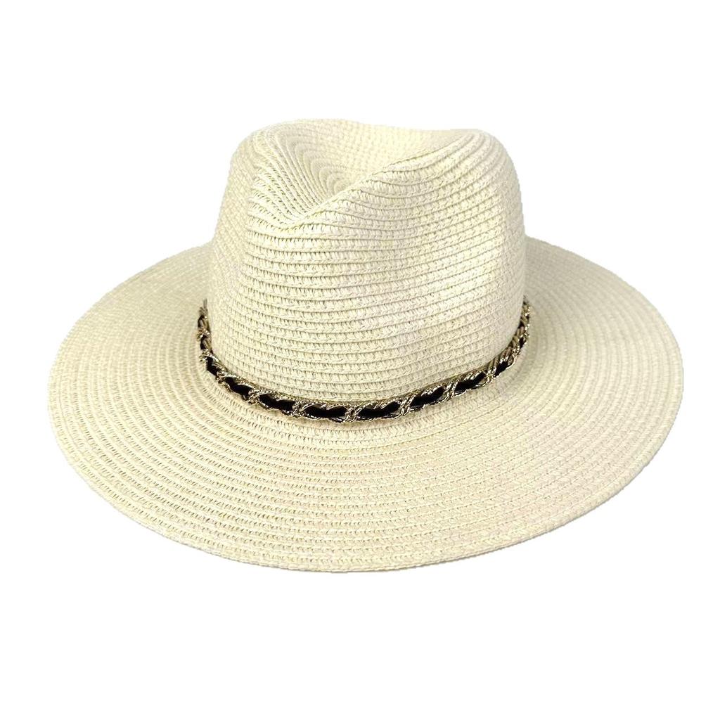 European And American French Straw Chain Sunshade Sun Protection Straw Hat Beach Vacation Sun Hat Men And Women Couple Top Hat