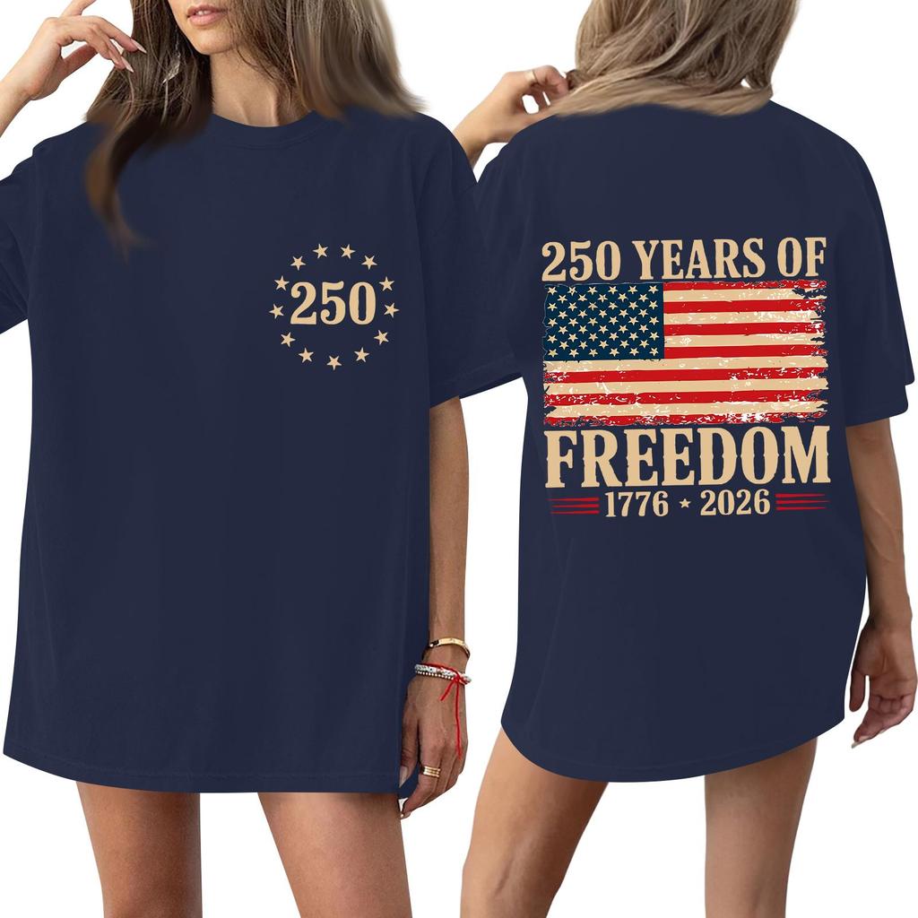 Women's Fashionable Casual Short-Sleeve Round Neck Printed T-Shirt For The 250th Anniversary Of The Founding Of The United States