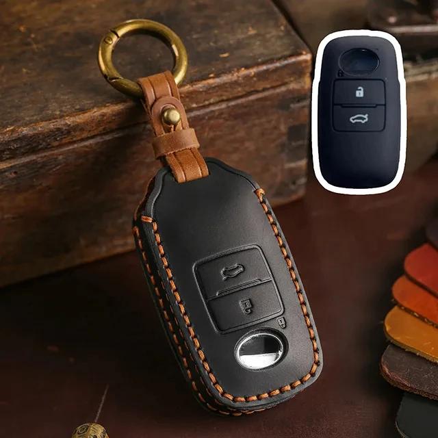 Autoschlüsselhülle für Toyota Perodua Yaris Ativ Raize Veloz Avanza Rush Daihatsu Echte Lederhülle Schlüsselanhänger Hülle