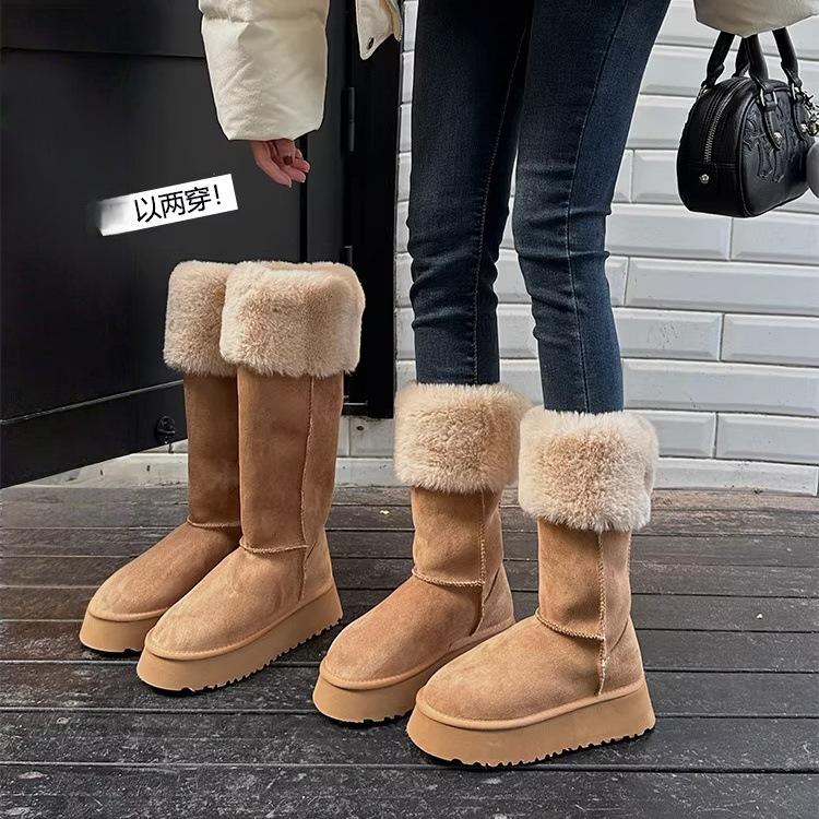 Ruoji's New Thick-soled Snow Boots for Women's 2025 New Winter Two-wear Boots Northeast Velvet Thickened High Cotton Boots