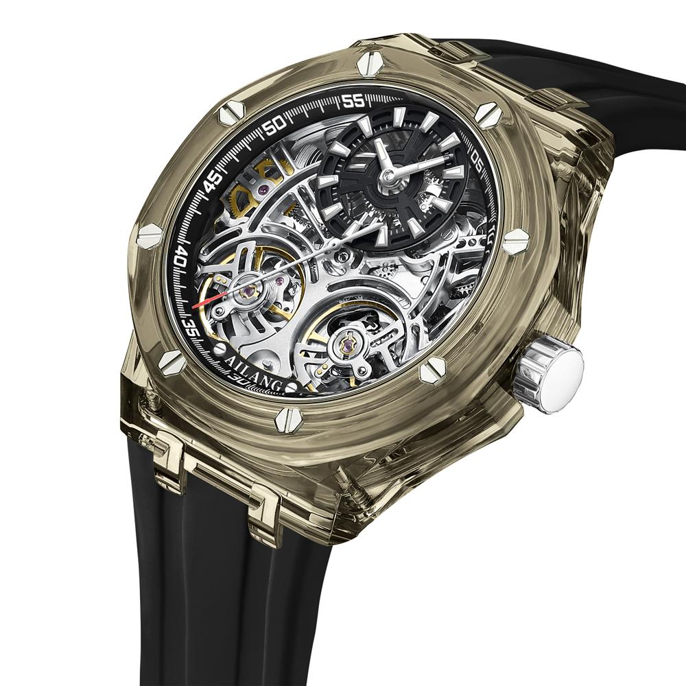 Hvide Dobbelte Tourbillon Herreure Luksus Automatiske Mekaniske Ur Gummi Sport Afslappet Sport Militær Vandtæt Ur