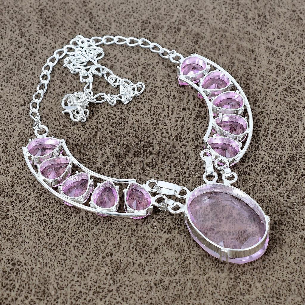 Pink Kunzite Gemstone Handmade 925 Sterling Silver Jewelry Necklace 18" KKG-443