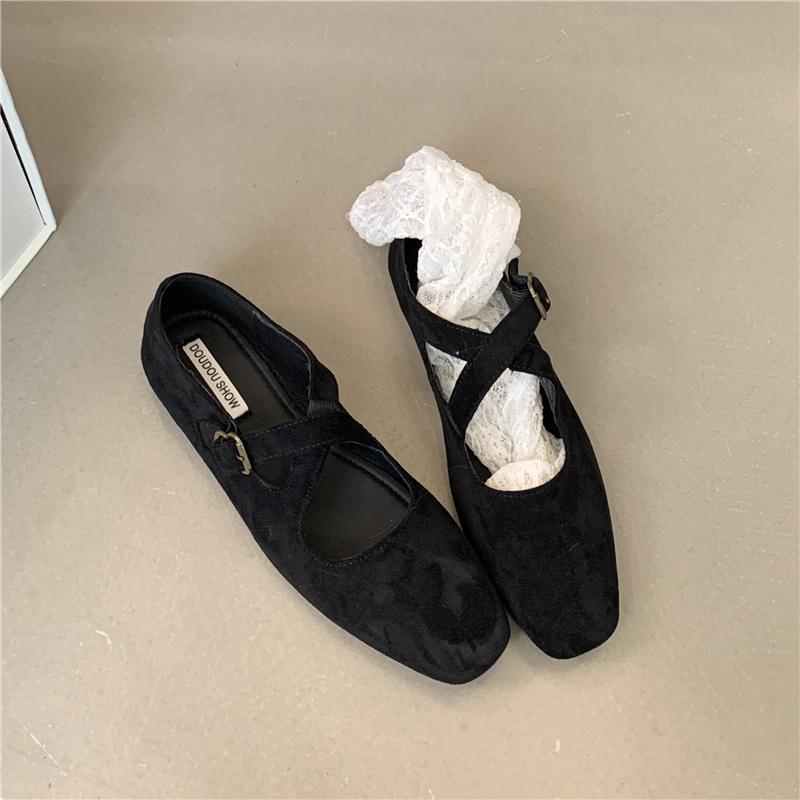 French Retro Cross-strapped Mary Jane Shoes Leopard Print Light Mouth Not Tired Feet Single Shoes Fairy Soft-soled Ballet Flats