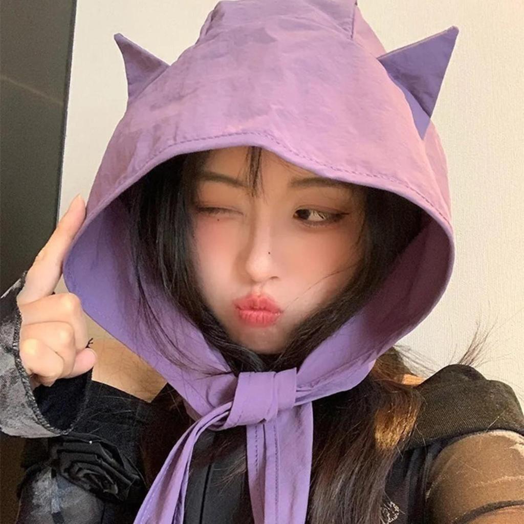 Little Devil Horn Headscarf Quick-drying Solid Color Strap Hat Sun Cap Sunscreen Hat Beanie Cap Sports Hat