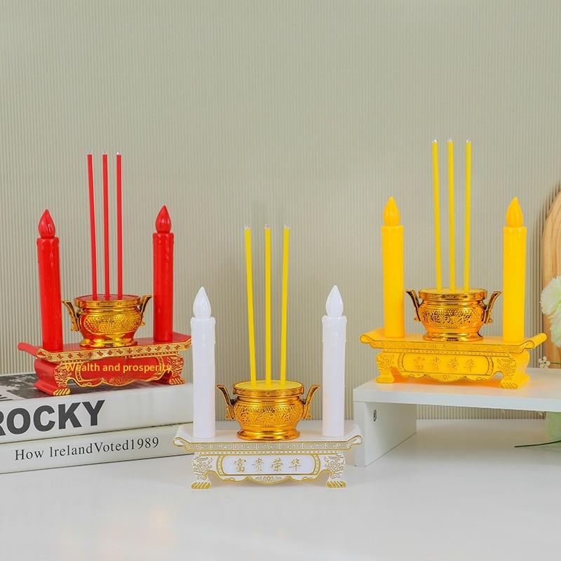 Vintage LED Electronic Candle Burner Flameless Candlestick Holder Resin Craft Ornament for Home Party Festival Decor