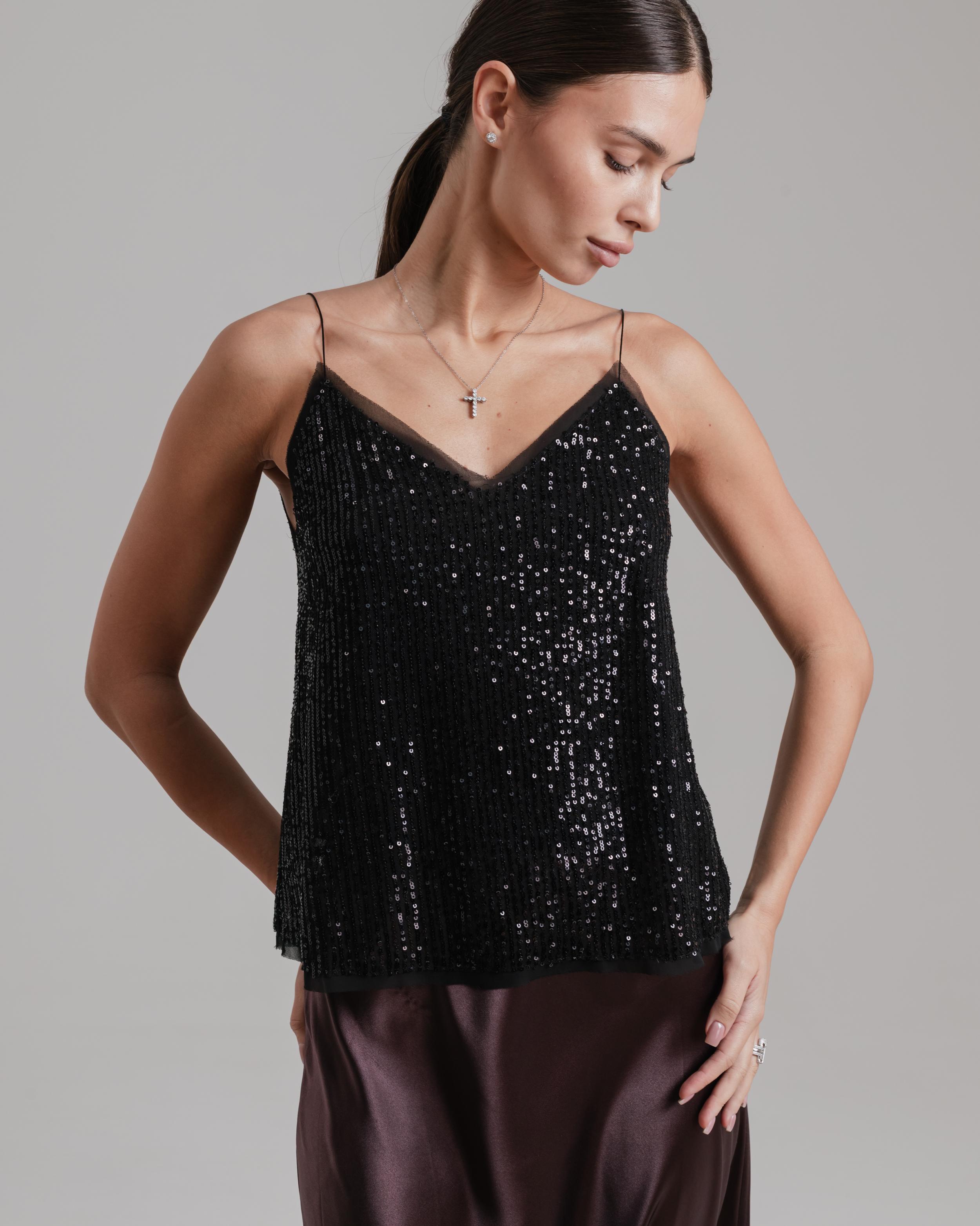 

Майка с пайетками Mira Mia 265232 S черная XL чорний