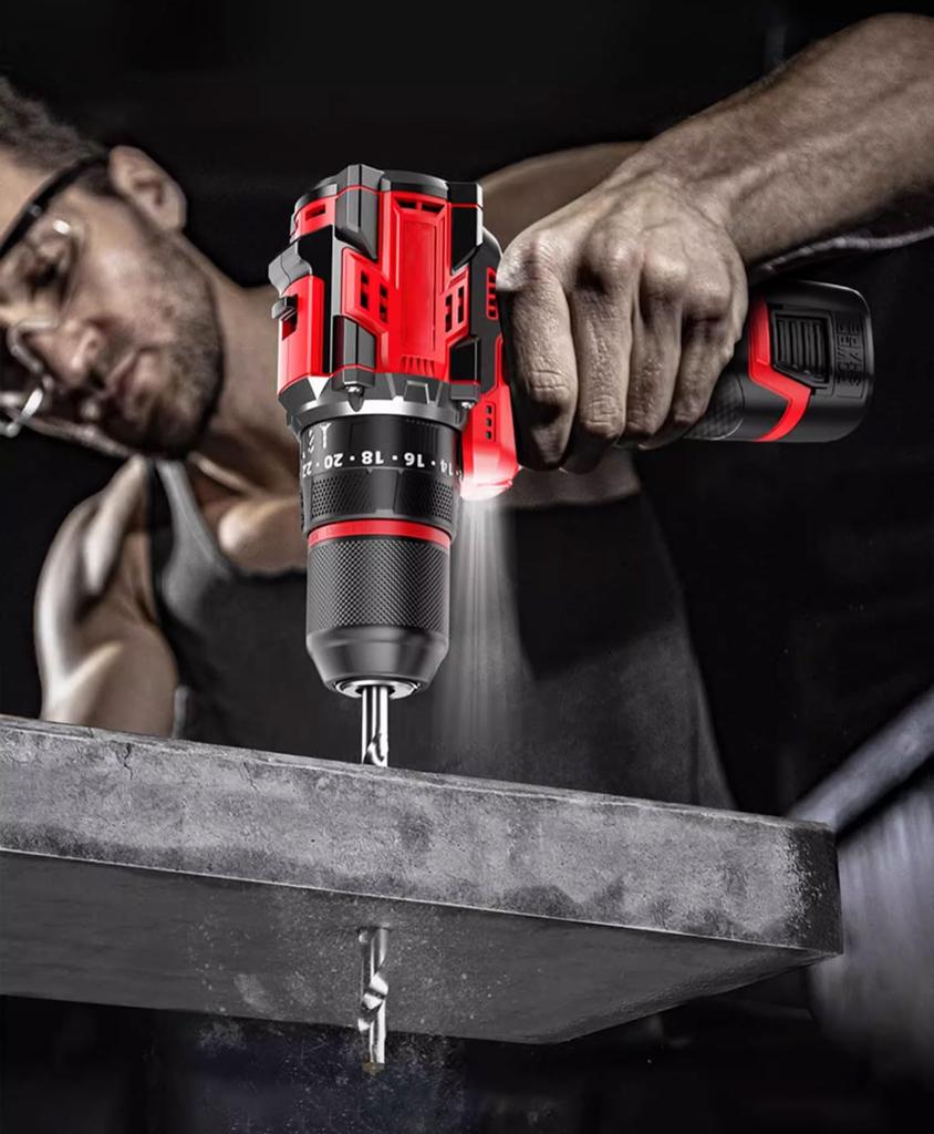 Powerful Brushless Motor Drill Set with 2 1500mAh Drill Compact Rechargeable Screwdriver Torque Maximum 42 Speed 36 Alloy Storage and Japanese