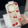 Leather Texture TPU Soft Phone Case For iPhone 16 Pro Max 15 Pro 14 13 12 11 Bowknot Cherry Print Slim Shockproof Matte Bumper Cover