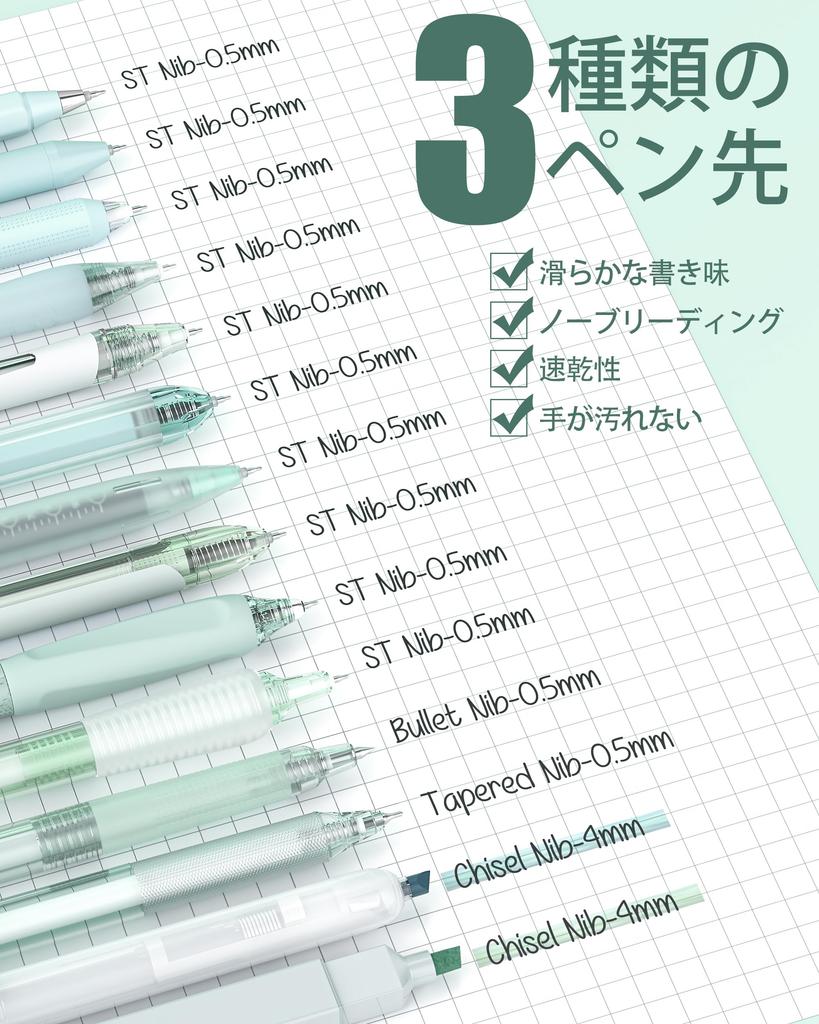 Four Candies Gel Pen Cute Gel 12 Ballpoint Pens 2 Perfect for and Student Supplies Green Set, Notebook-Style Pens, 0.5mm & Highlighters,