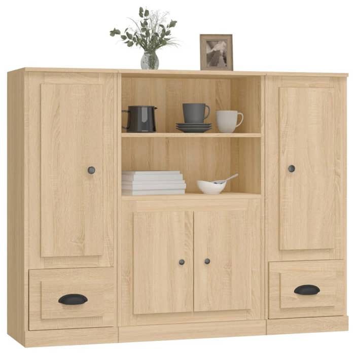 Buffet - 3-piece Set - Sonoma Oak - Durable Engineered Wood - Large Storage Capacity