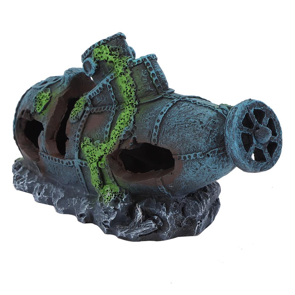 Resin Aquarium Artificial Simulation Shipwreck Water Plants Reptiles Hide House Fish Tank Landscape Ornament