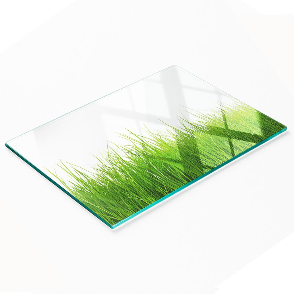 Tempered Glass Kitchen Serving Board with Grass Graphics 80x52 Cm