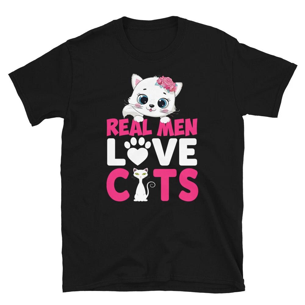 Real Men Loe Cats Cute Cat Funny Animal Kitty Cats T-Shirt XXL