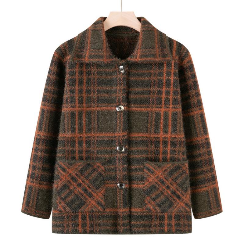 Grandma spring and autumn new knitted sweater medium and old mother autumn thickened sweater women's old lady cardigan jacket